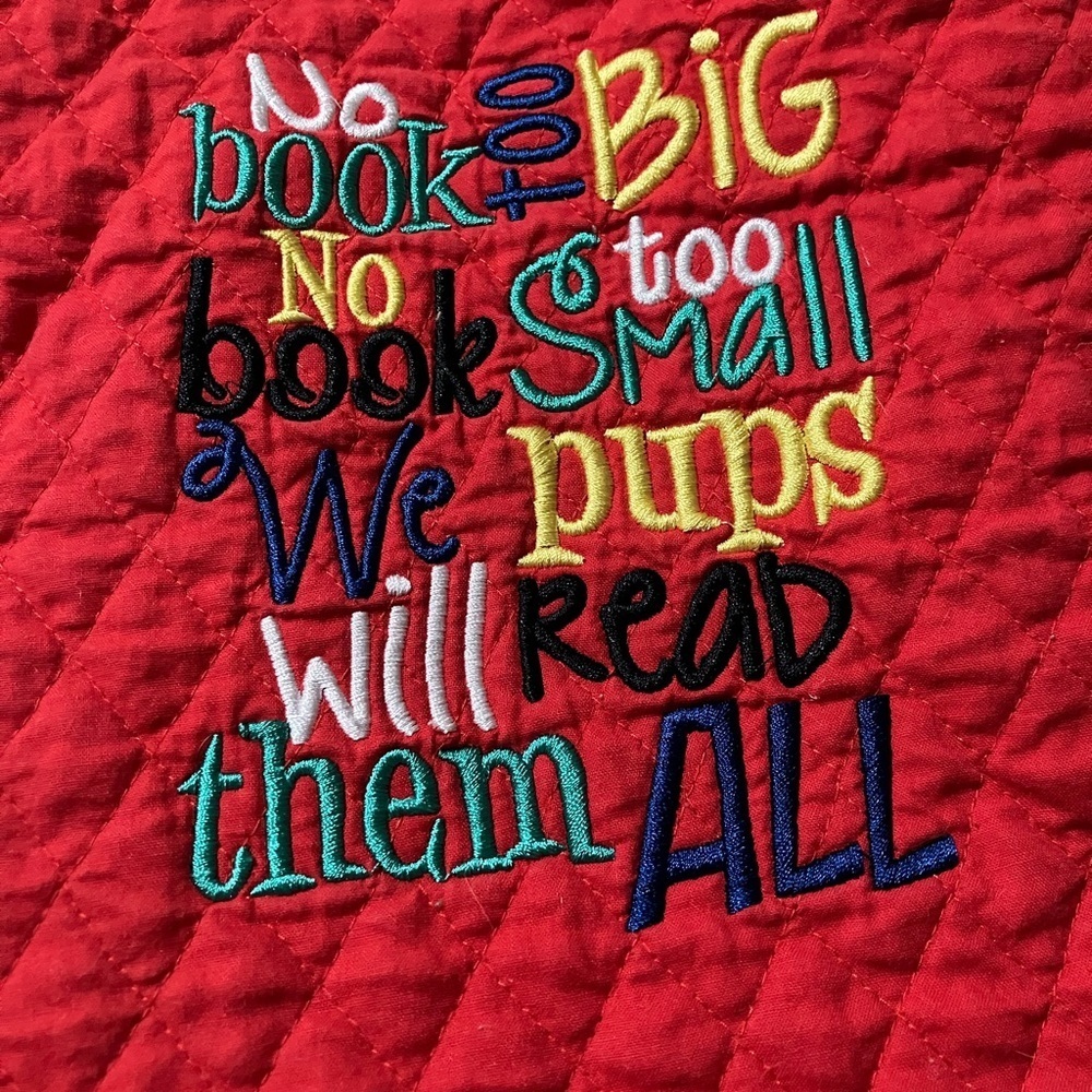 Red Quilted Reading Pillow Cover with Colorful Embroidery - Picture 3 of 5